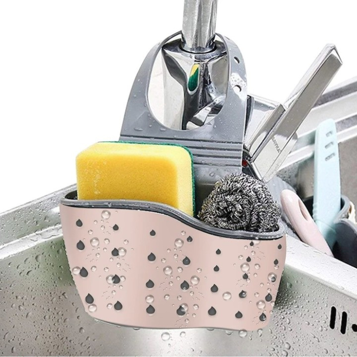 Suport Scurgere pentru Burete si Laveta de Vase Bucatarie, , Roz, Curea Reglabila, Plastic Flexibil, 15x 5x 21cm [3]