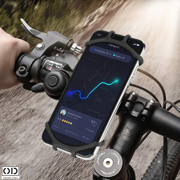 Suport Telefon pentru Bicicleta Motocicleta Motor Trotineta sau Carucior - Model Premium Universal din Silicon Negru [1]