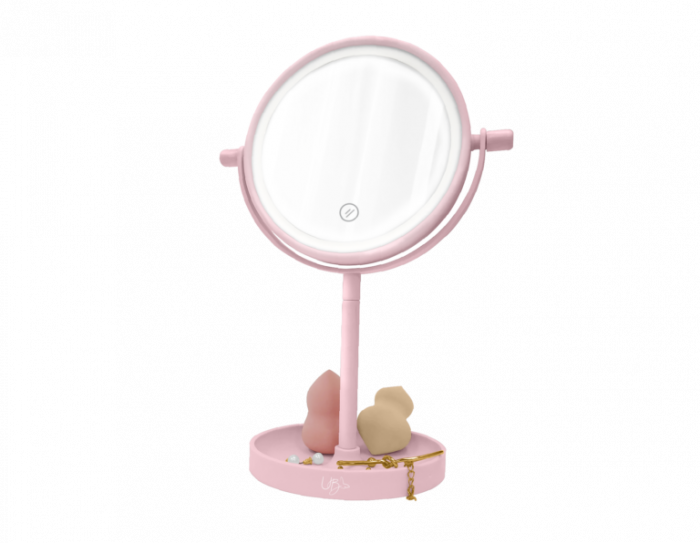 Oglinda de Masa pentru Machiaj si Make Up, cu Lumina LED Integrata, Wireless, cu Baterii, Buton Touch Screen On/Off, Premium, Roz [4]