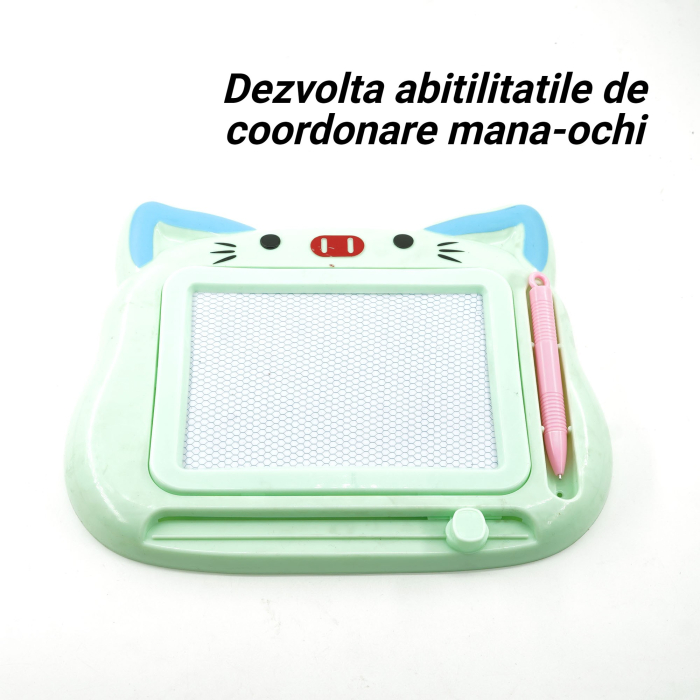Tablita Magnetica de Scris si Desenat, , Model Pisica, cu Creion, Dimensiuni 23.2x18.5 cm, Suprafata Desen 14.6x10.4 cm, Dezvolta Imaginatia si Creativitatea, Incurajeaza Exersarea Scrisului, Verde [4]