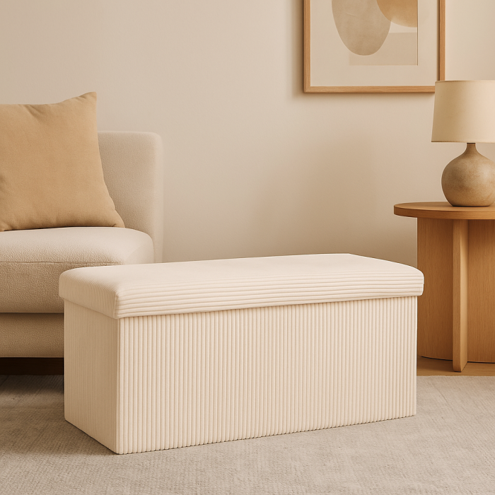 Taburet dublu pliabil Atmosphera Arum din material tip catifea raiat, 76x38x38 cm, ivoire [7]