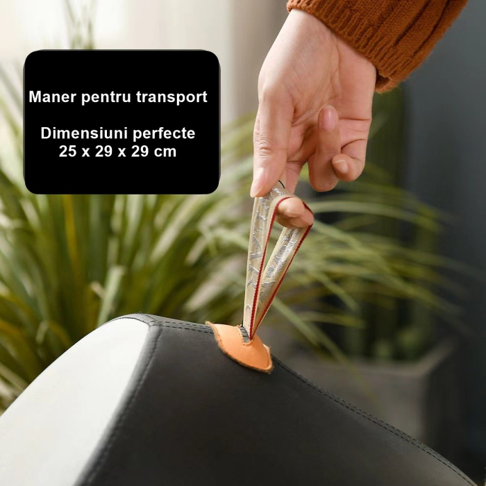 Taburet Pentru Copii, , Cadru din Lemn Masiv, 25 x 29 x 29 cm, Perna de Burete Elastica si Maner de Transport, in Forma de Pinguin, Negru [4]