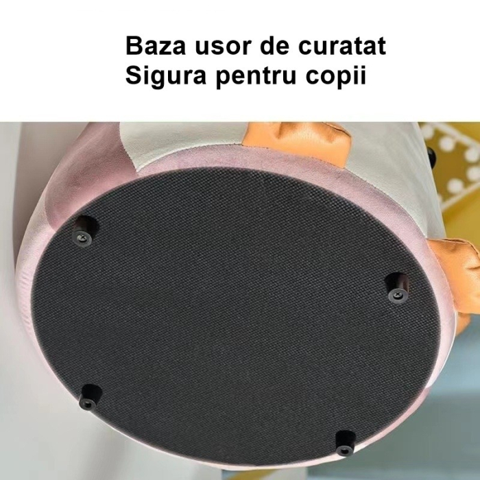 Taburet Pentru Copii, , Cadru din Lemn Masiv, 25 x 29 x 29 cm, Perna de Burete Elastica si Maner de Transport, in Forma de Pinguin, Roz [4]