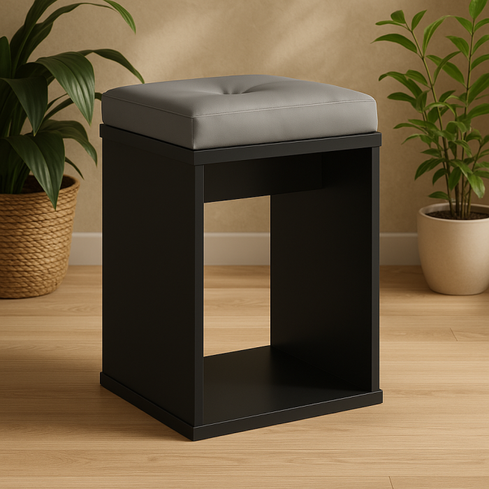 Taburet pentru masuta de toaleta cu sezut confortabil, 30x30x42 cm, negru [4]