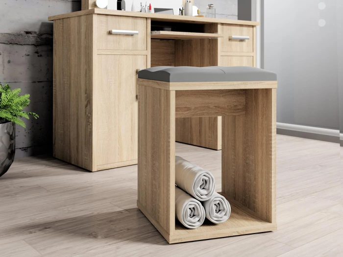 Taburet pentru masuta de toaleta cu sezut confortabil, 30x30x42 cm, stejar [3]