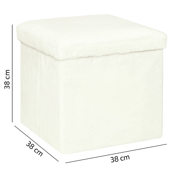 Taburet pliabil Atmosphera Ezzio cu spatiu depozitare, 38x38x38 cm, blana artificiala, alb [4]