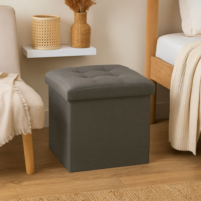 Taburet pliabil Atmosphera Lysandre cu spatiu de depozitare, 38x38x38 cm, gri [4]