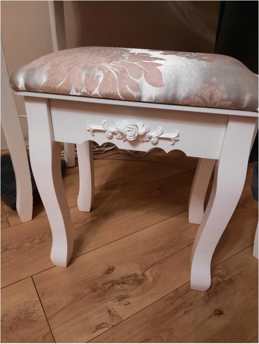 Taburet tapitat pentru masa de toaleta, picioare din lemn masiv, 38x28x45 cm [4]