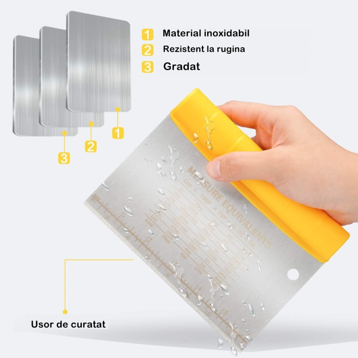 Taietor aluat 15 x 10.5 cm , 2 in 1, lama otel inoxidabil, maner din ABS, gradat, paleta plastic, galben [2]