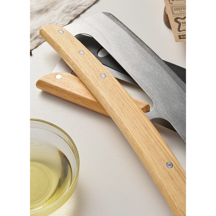 Taietor Feliator de Pizza, , din Otel Inoxidabil, cu Capac, Maner din Lemn, Antialunecare, Lama Neteda si Ascutita, 34x10 cm, Maro [7]