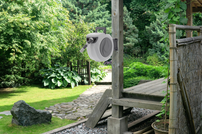 Tambur automat pentru furtun de gradina, 20m, montare pe perete, pivotant, retractabil [3]