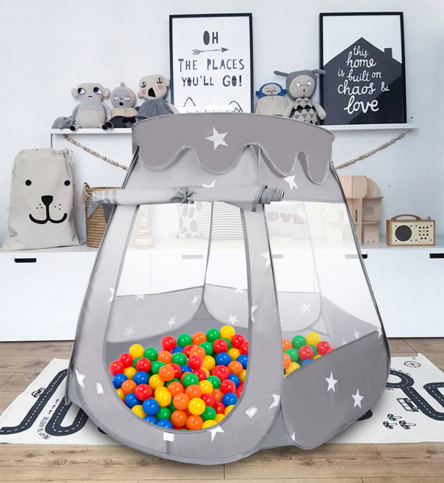 Tarc loc de joaca pentru copii sau bebe, material textil, gri, 120x120x86cm [4]