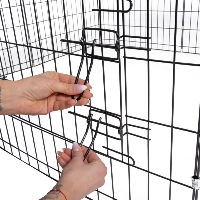 Tarc pentru animale de companie, din fier, forma configurabila, cu usa de acces, 3XL, 155x155x61cm, negru [10]