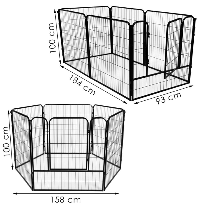Tarc pentru animale de companie, din fier, forma configurabila, cu usa de acces, 4XL, 184x100x93cm, negru [20]