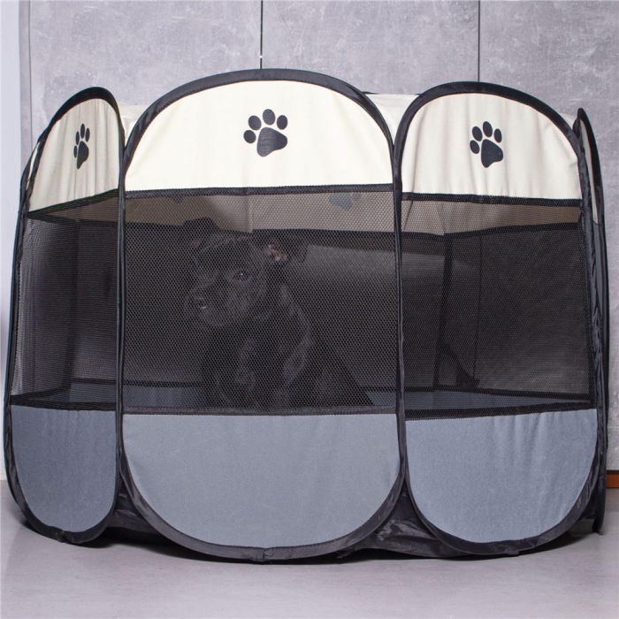 Tarc pliabil pentru animale de companie, diametru 91cm, gri crem [3]