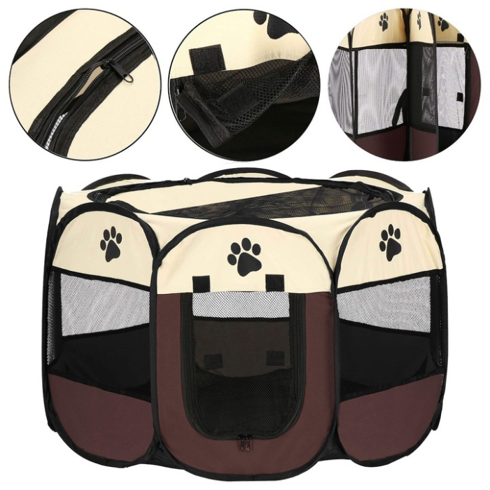 Tarc pliabil pentru animale de companie, diametru 81cm, bej maro [4]