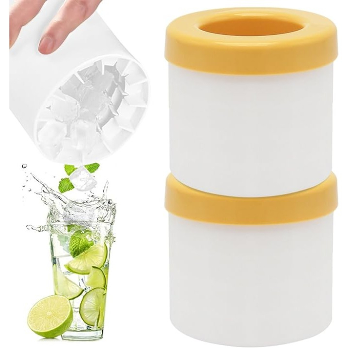 Tava de Gheata din Silicon cu Capac, , Forma de Gheata pentru Racirea Bauturilor, in Forma de Pahar, Silicon fara BPA, Cuburi de Gheata, 9x8.5x8 cm, Galben [2]