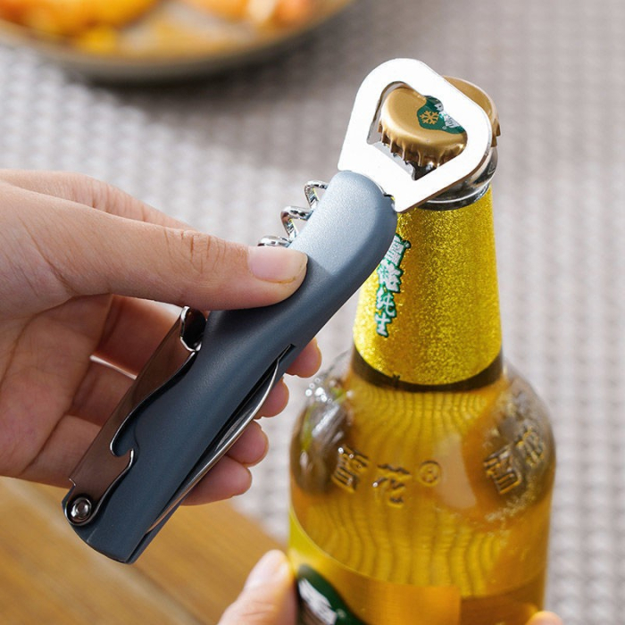 Tirbuson de Sticle 4 in 1, , Desfacator de Sticle Multifunctional, din Inox cu Maner Anti Alunecare, 13.5 x 4 cm Albastru [5]