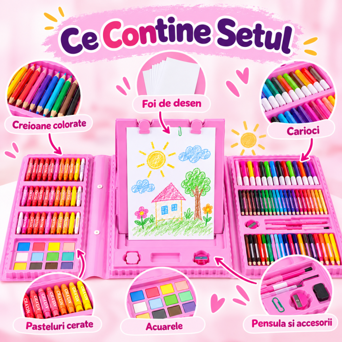 Set 208 Piese pentru Pictura si Desen Copii, Servieta Roz, 3-12 Ani - ORIGINAL DEALS [8]