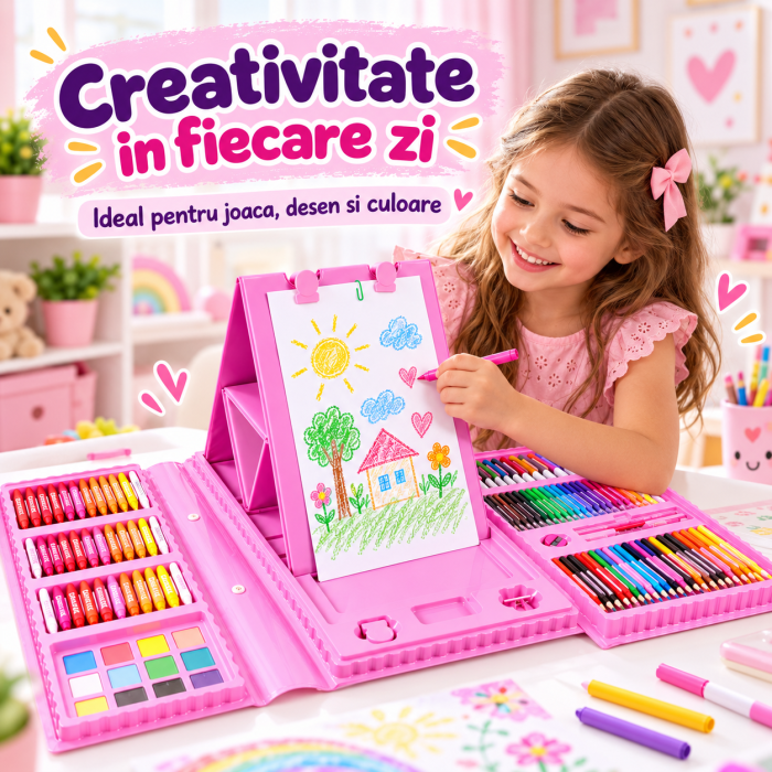 Set 208 Piese pentru Pictura si Desen Copii, Servieta Roz, 3-12 Ani - ORIGINAL DEALS [9]