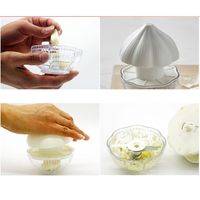 Tocator manual pentru usturoi, in forma de usturoi, cutite rezistente, utilizare prin apasare, material ABS si inox, 9.5x9.5x9.3 cm, alb [6]