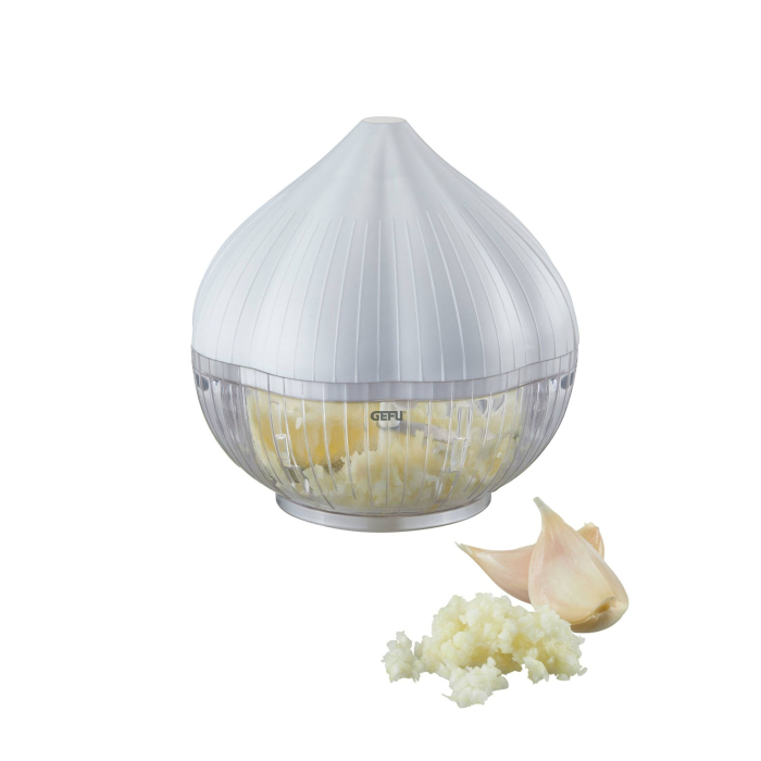 Tocator manual pentru usturoi, in forma de usturoi, cutite rezistente, utilizare prin apasare, material ABS si inox, 9.5x9.5x9.3 cm, alb [3]