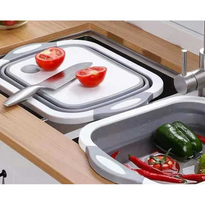 Tocator Multifunctional, , 2 in 1, cu Cos pentru Spalat si Scurgere Alimente, 480 g, Pliabila, Gri [5]