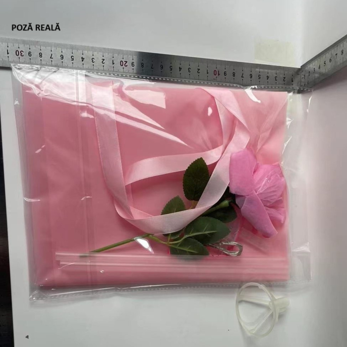 Trandafir in Balon LED cu Lumini, , Tip Buchet, Diametru 35 cm, Roz [7]