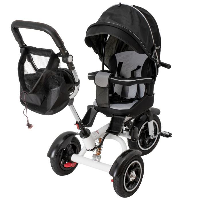 Tricicleta 3in1 105x52x94 cm, sezut rotativ 360°, roti fara aer, copertina reglabila, negru [41]