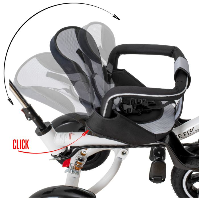 Tricicleta 3in1 105x52x94 cm, sezut rotativ 360°, roti fara aer, copertina reglabila, negru [31]