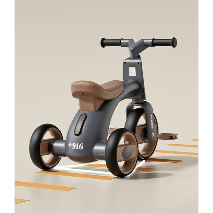 Tricicleta pentru Copii, , Exercitiu de Echilibru, pentru 1-6 Ani, Functie de Lumini si Sunete, cu Pedale, din Plastic, Roti Gonflabile, Greutate Portanta 60 kg, 57 x 36 x 47 cm, Gri [4]