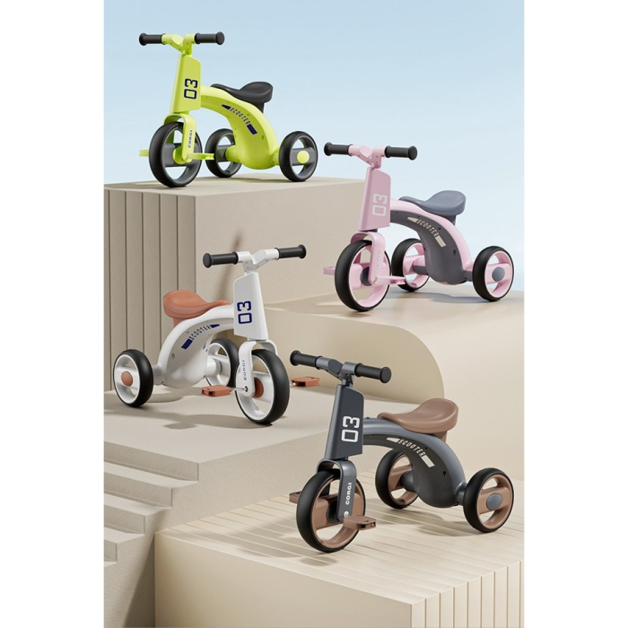 Tricicleta pentru Copii, , Exercitiu de Echilibru, pentru 1-6 Ani, Functie de Lumini si Sunete, cu Pedale, din Plastic, Roti Gonflabile, Greutate Portanta 60 kg, 57 x 36 x 47 cm, Gri [2]