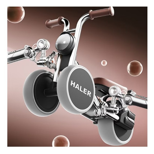 Tricicleta pentru Copii, , Exercitiu de Echilibru, pentru 1-6 Ani, Lumina LED, Fara Pedale, din Plastic, Roti 7.8 cm, Greutate Portanta 50 kg, 43 x 58 x 35 cm, Gri [3]