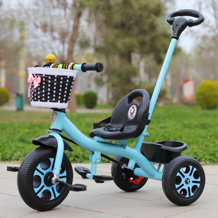 Tricicleta pentru Copii, , Tricicleta Model Mickey, Ghidon cu Cos pentru Depozitare, Maner Impingere, Varsta 1-5 Ani, 80 x 60 x 53 cm, Albastru [2]