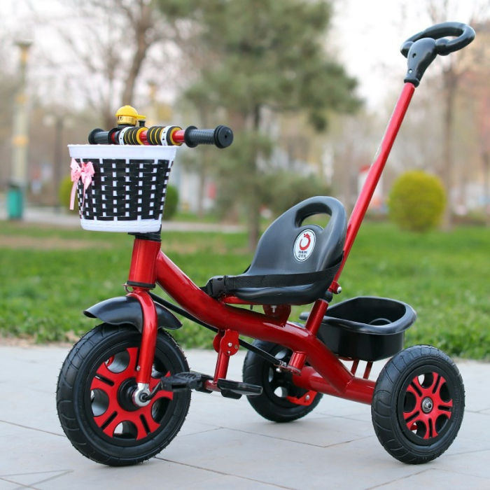 Tricicleta pentru Copii, , Tricicleta Model Mickey, Ghidon cu Cos pentru Depozitare, Maner Impingere, Varsta 1-5 Ani, 80 x 60 x 53 cm, Rosu [2]