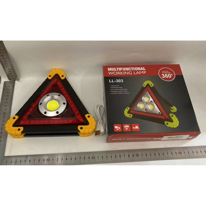 Triunghi Multifunctional de Avertizare, , Lanterna LED, Impermeabil IP65, 800 lm, 2 x AA, Functie Incarcare Telefon, USB si Micro USB, COB 33, Portocaliu [8]