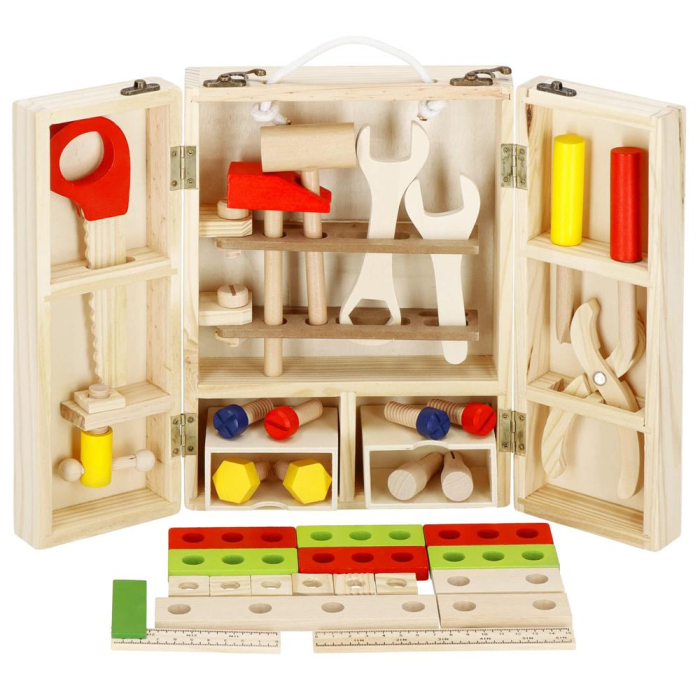 Trusa de unelte pliabila pentru copii din lemn natural , 26 unelte si accesorii [1]