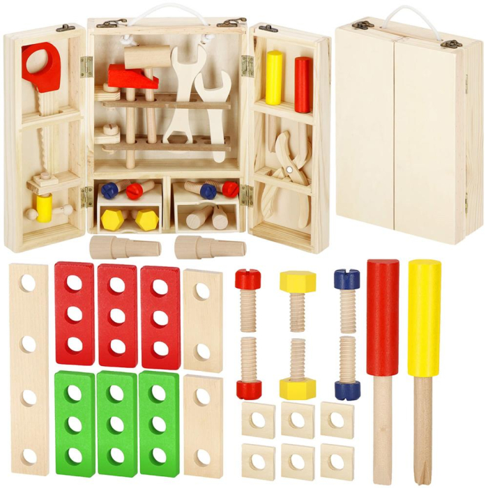 Trusa de unelte pliabila pentru copii din lemn natural , 26 unelte si accesorii [3]