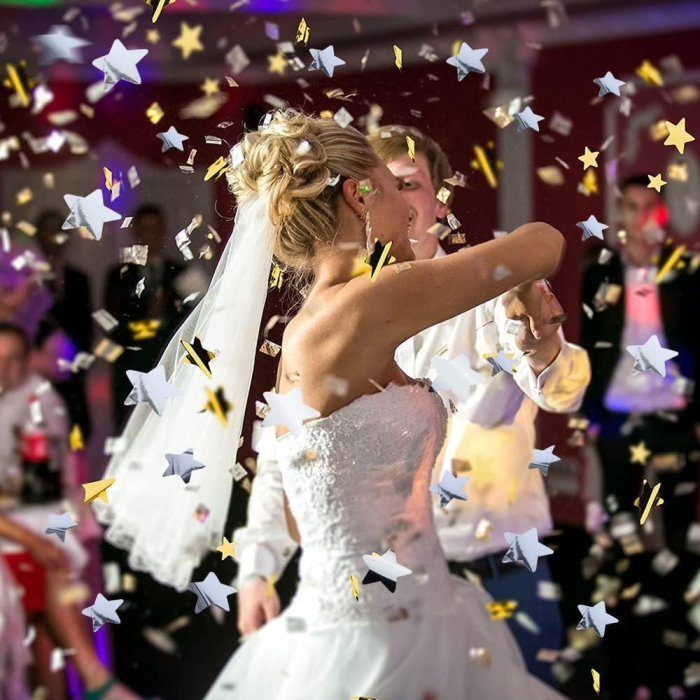 Tub de Confetti, , Bonne Annee, 30x5 cm, Confetii Stelute din Aluminiu, Auriu/Argintiu [8]