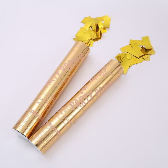 Tub de Confetti, , Party Popper, 30x5 cm, Confetii Lucioase Rezistente la Foc, Eliberare prin Rasucire, Auriu [3]