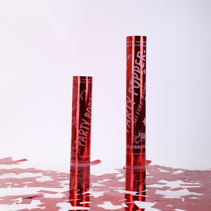 Tub de Confetti, , Party Popper, 30x5 cm, Confetii Lucioase Rezistente la Foc, Eliberare prin Rasucire, Rosu [4]