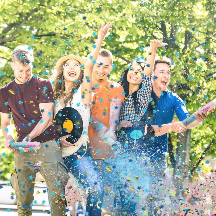 Tun Confetti, , Model Gender Reveal, Confetti Cannons, 40 cm, Ambalaj din Carton, Eliberare prin Rasucire, Albastru [6]