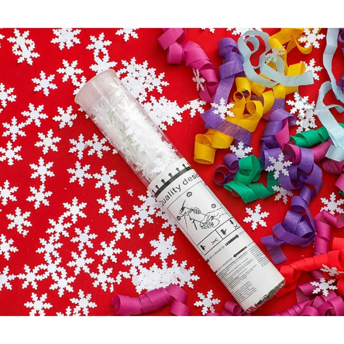 Tun de Confetti, , 30 cm, Model Fulgi de Zapada din Hartie, Ambalaj din PET, Alb [3]