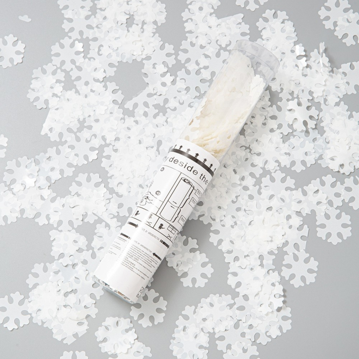 Tun de Confetti, , 30 cm, Model Fulgi de Zapada din Hartie, Ambalaj din PET, Alb [4]