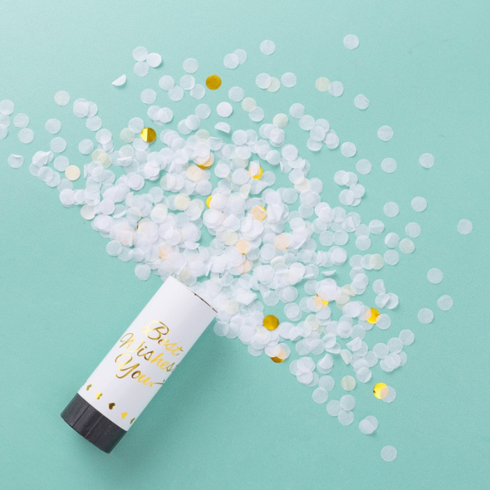 Tun de Confetti, , Best Wishes 11 x 4 cm, Model Buline din Hartie si Folie, Alb [2]