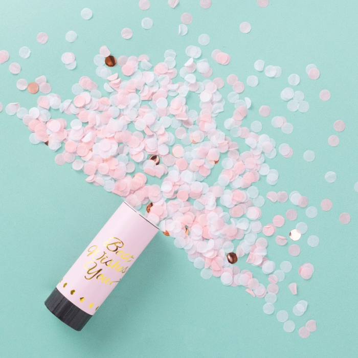 Tun de Confetti, , Best Wishes 11 x 4 cm, Model Buline din Hartie si Folie, Roz [5]