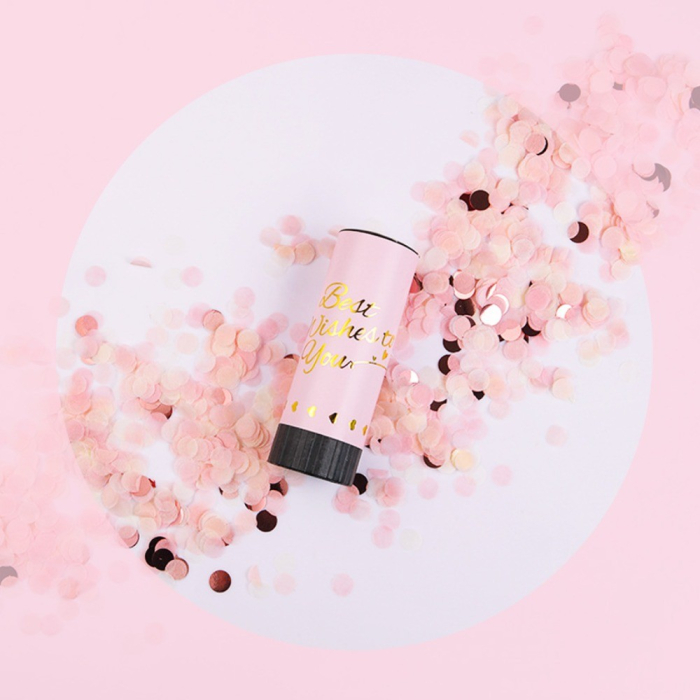 Tun de Confetti, , Best Wishes 11 x 4 cm, Model Buline din Hartie si Folie, Roz [3]