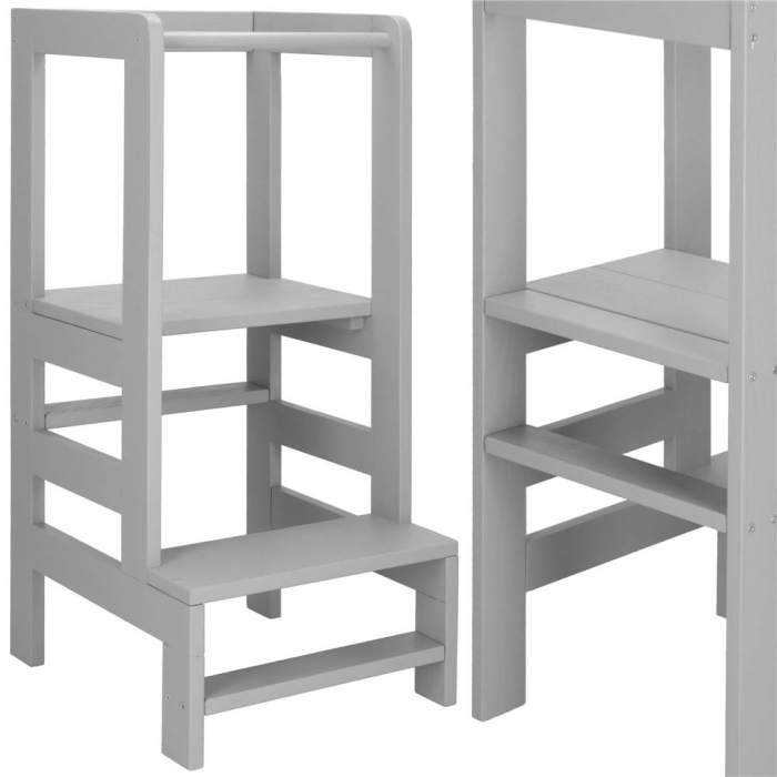 Turn de invatare inaltator multifunctional din lemn, platforma reglabila pe 3 inaltimi, 90x39x44 cm, gri [4]