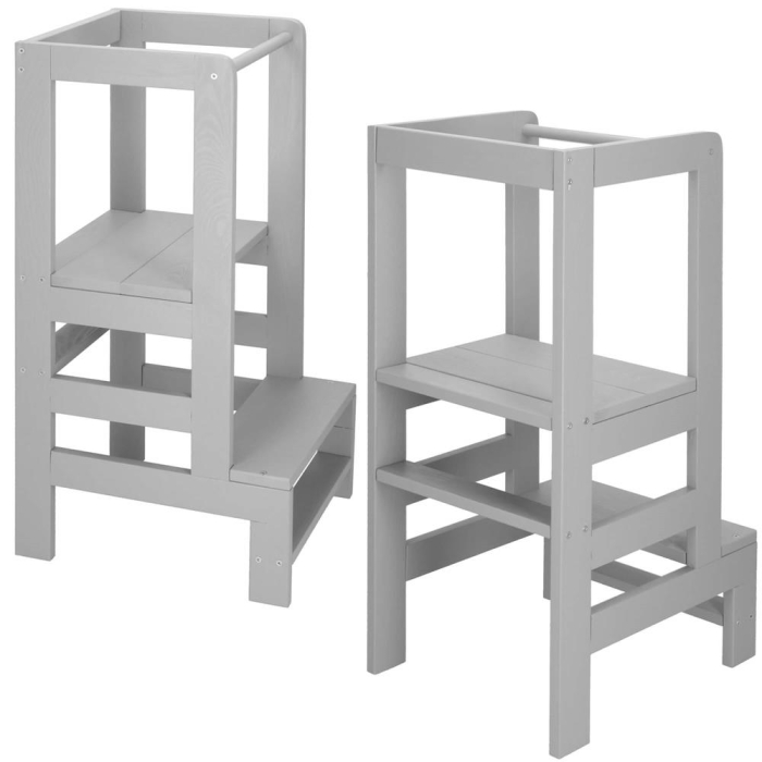 Turn de invatare inaltator multifunctional din lemn, platforma reglabila pe 3 inaltimi, 90x39x44 cm, gri [3]