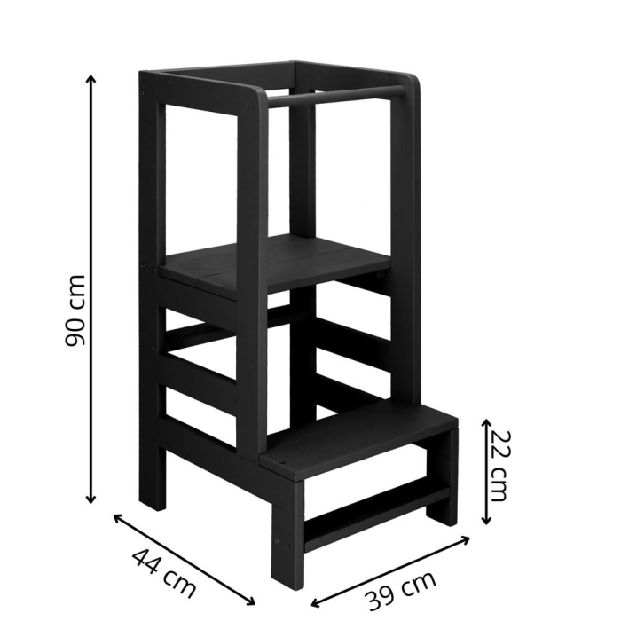 Turn de invatare inaltator multifunctional din lemn, platforma reglabila pe 3 inaltimi, 90x39x44 cm, negru [14]